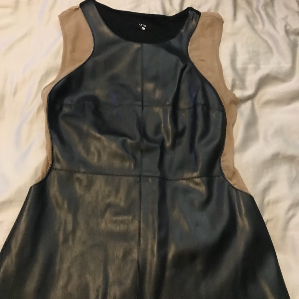 Fate brand- Faux leather and beige mesh top